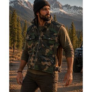Taxi Camo Quilted Utility Vest Adjustable Tactical Hunting Zip Front One Size